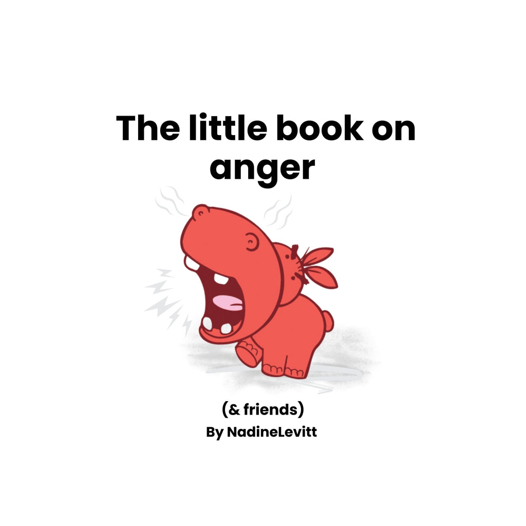 Book cover of 'The little book on anger (& friends)' by Nadine Levitt with a red cartoon character on a white background.