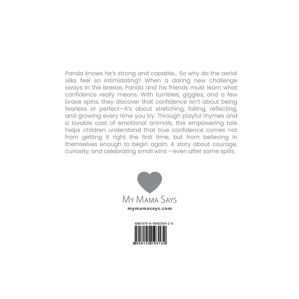 Back cover of a book with text and a heart-shaped logo, featuring the brand 'My Mama Says'.