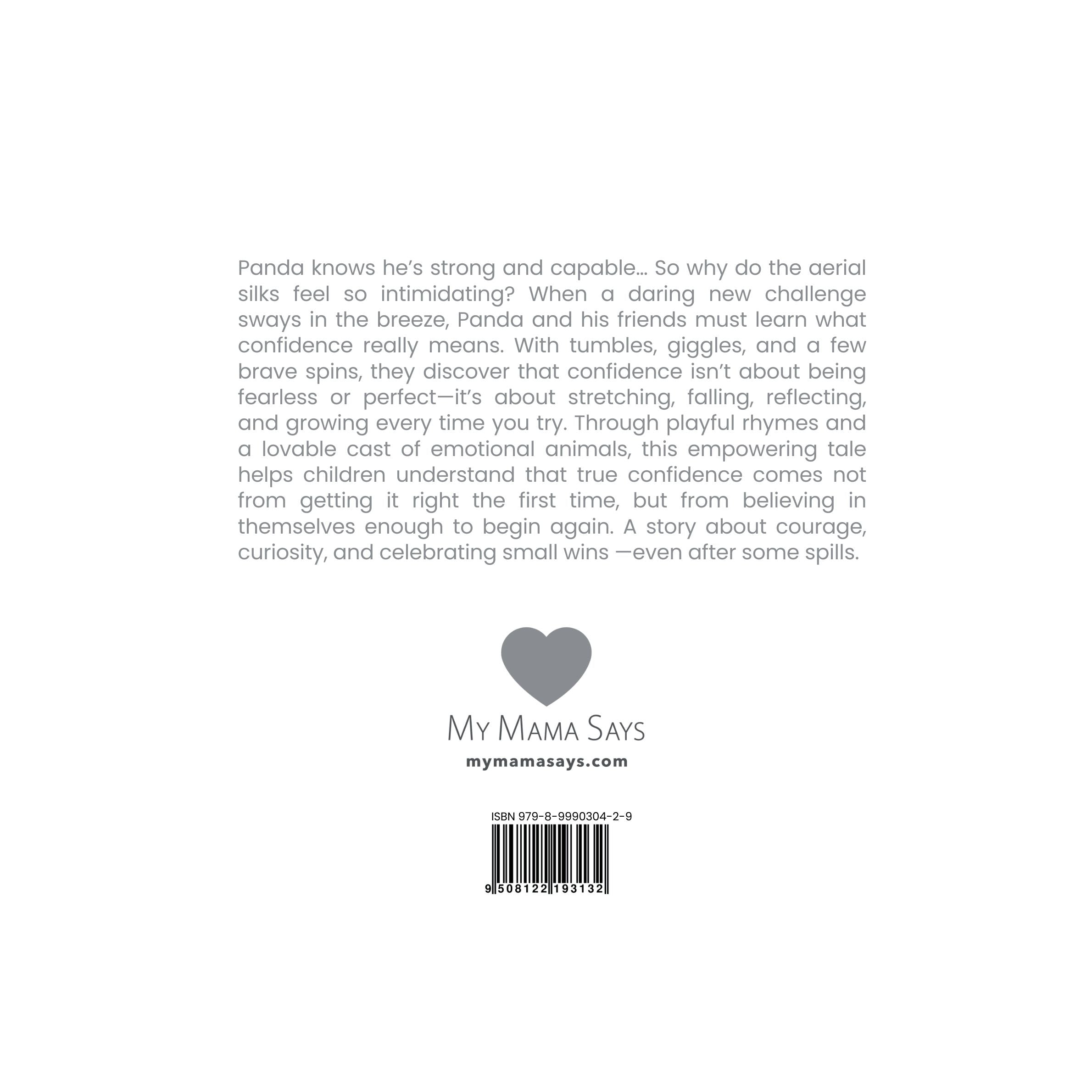 Back cover of a book with text and a heart-shaped logo, featuring the brand 'My Mama Says'.