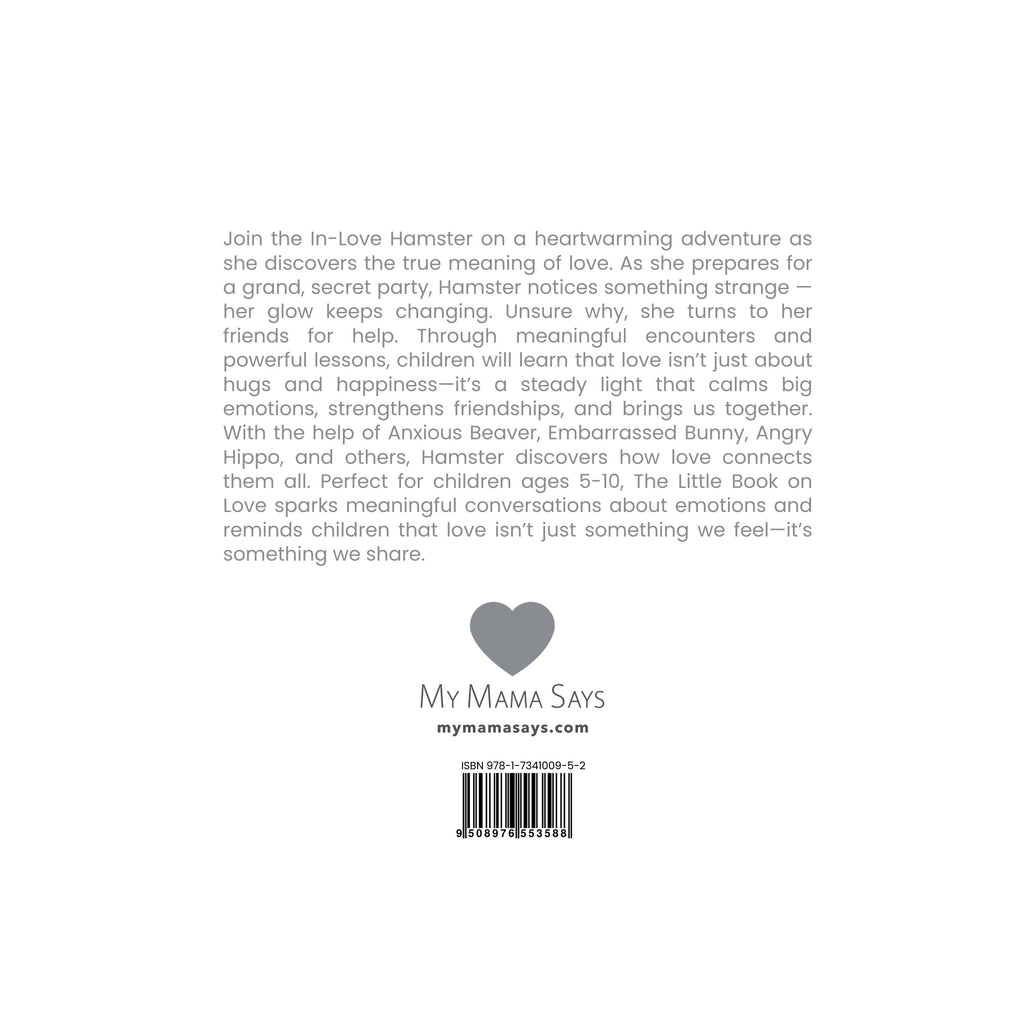 Back cover of a book with text and a heart-shaped logo, featuring the brand 'My Mama Says'.