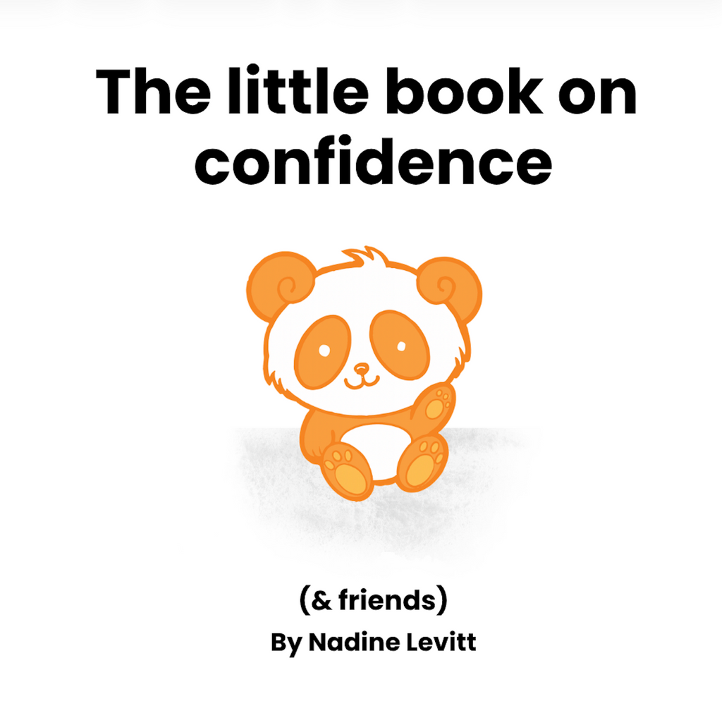Book cover of 'The little book on confidence (& friends)' by Nadine Levitt with a cartoon panda.