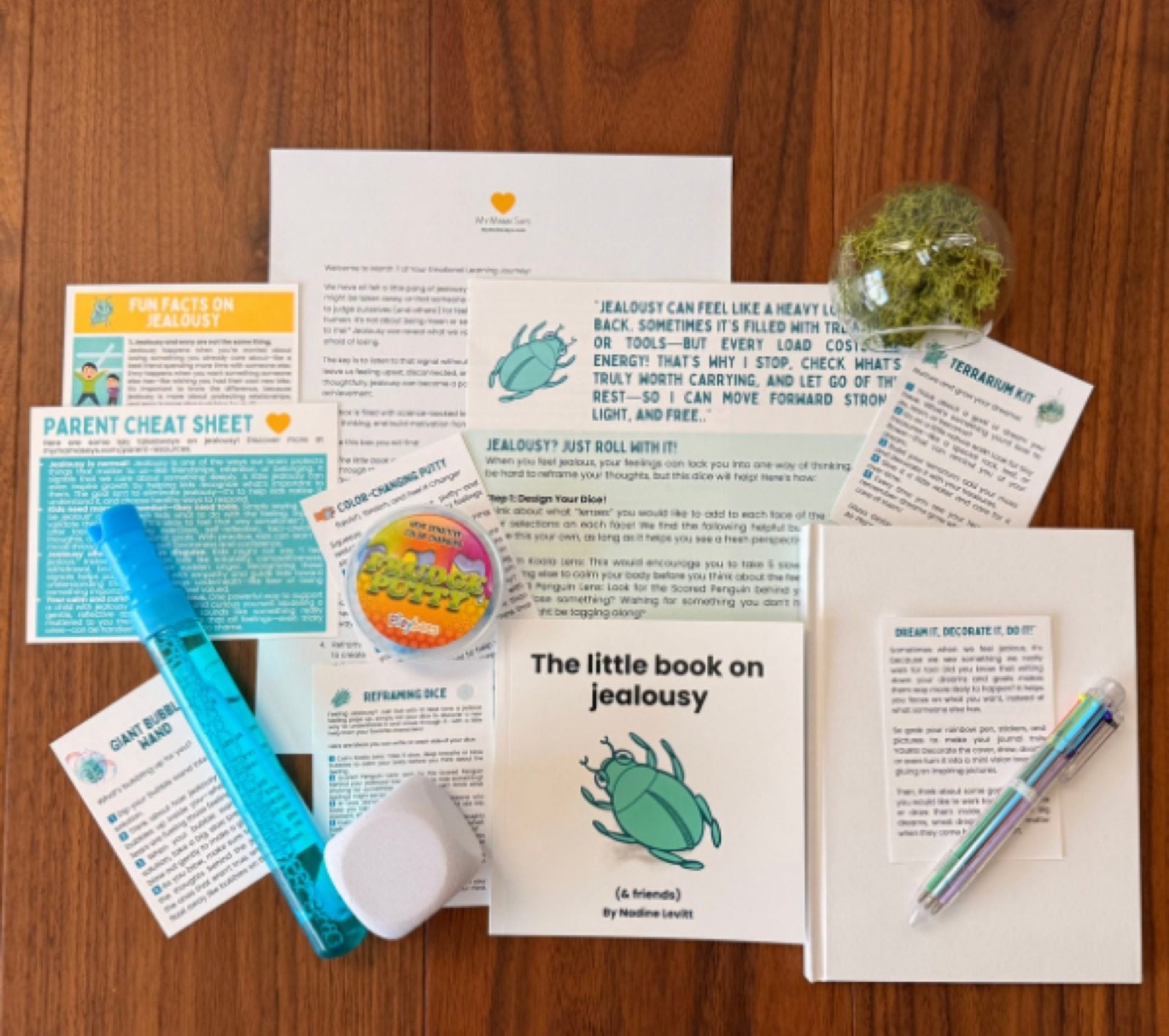 The jealousy kit laid out on a table